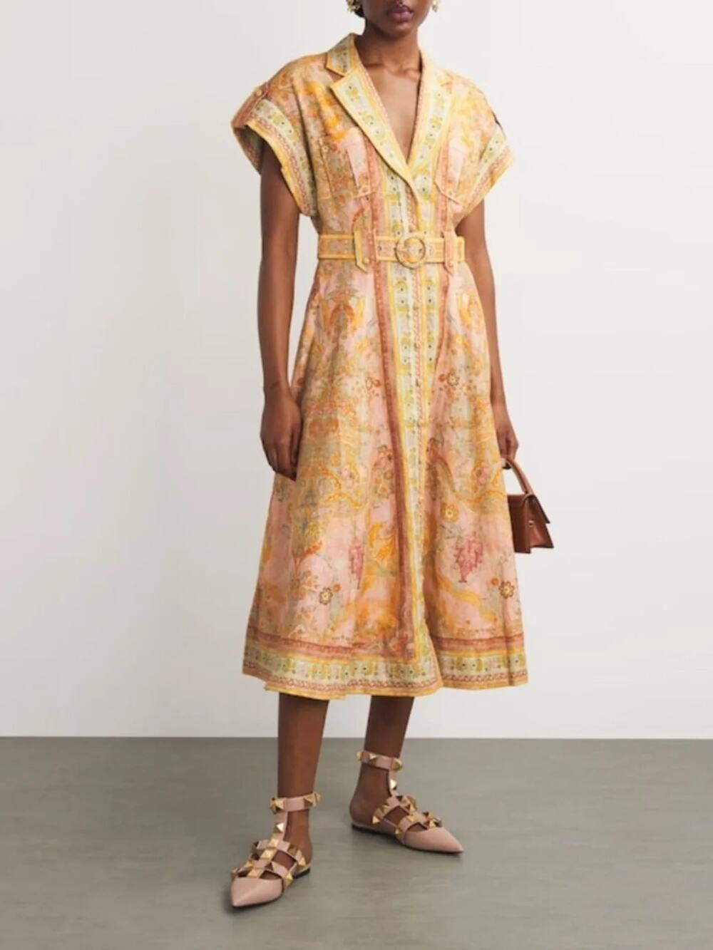 Zimmermann Acacia Floral Belted Short Sleeve Shirt Dress Size 3